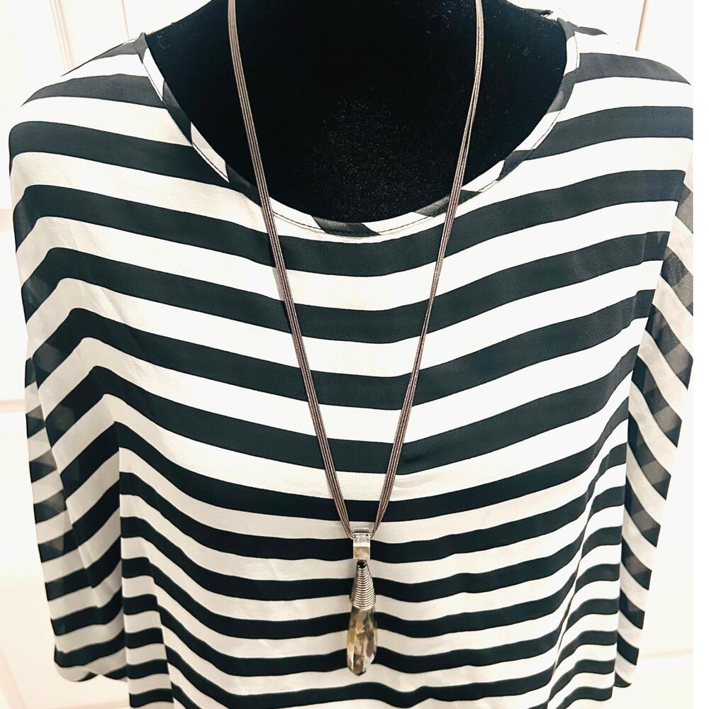 ⚫⚪Black White Striped Sheer Cover Up OSFM Beach Vacation - Picture 7 of 12